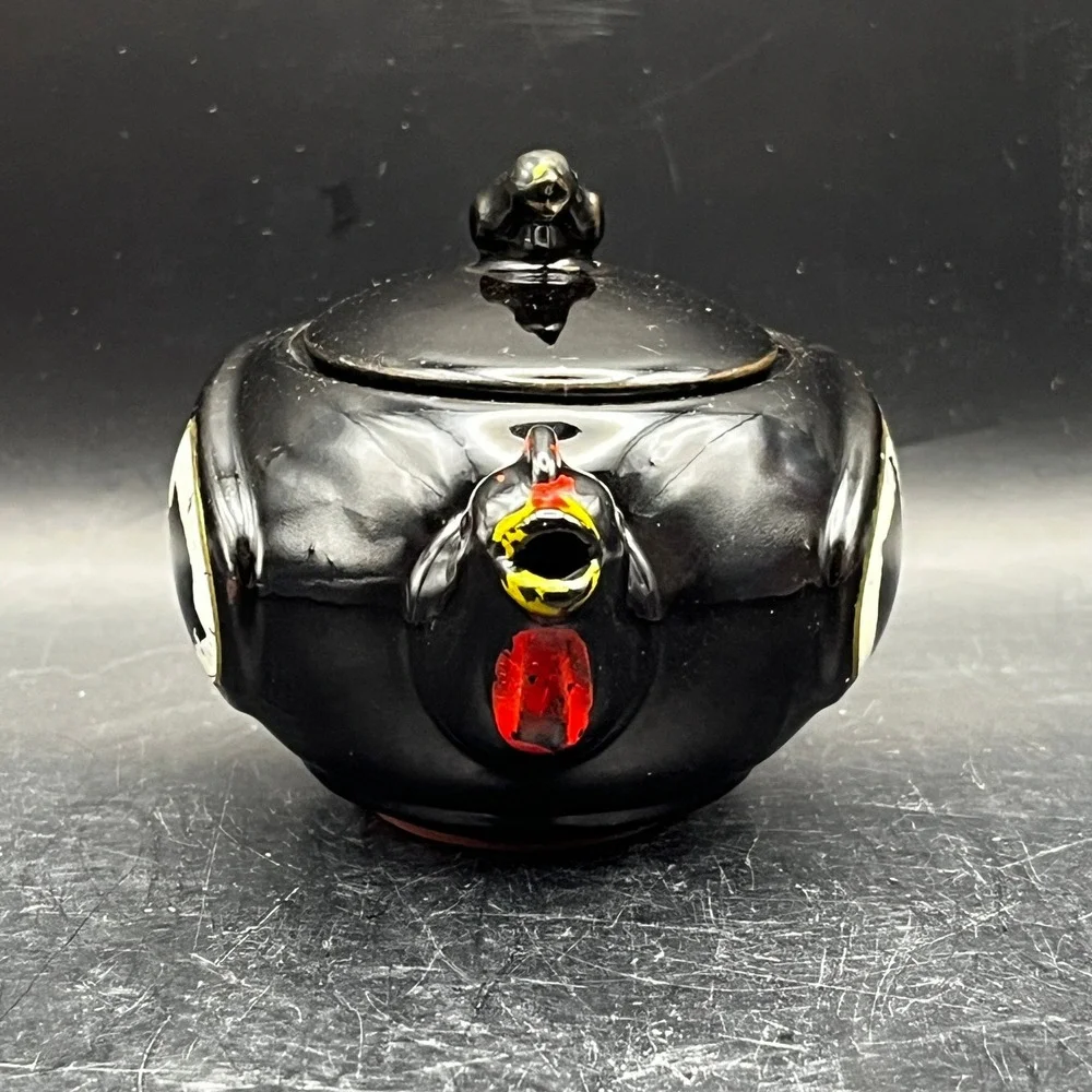 Vtg 1950s Redware‎ Black Chicken Hen Creamer Small Teapot Rooster Kitchen As Is